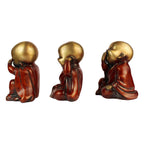 Svarup Three Wise Monks in Brass Statues of Baby Buddha Who Hear No Evil Don't Do Evil, Don't Speak Evil Set of Three Buddha Statues Height 5 Inch Weight 4 Kg Color Cherry Gold