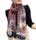 Alexvyan Satin Silk Summer Scarves 170 x 84 cm, Red Multicoloured Printed with Stitched Border, Lightweight Fashion Scarf for Women Sun Protection Stole