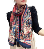 Alexvyan Satin Silk Summer Scarves 170 x 84 cm, Red Multicoloured Printed with Stitched Border, Lightweight Fashion Scarf for Women Sun Protection Stole