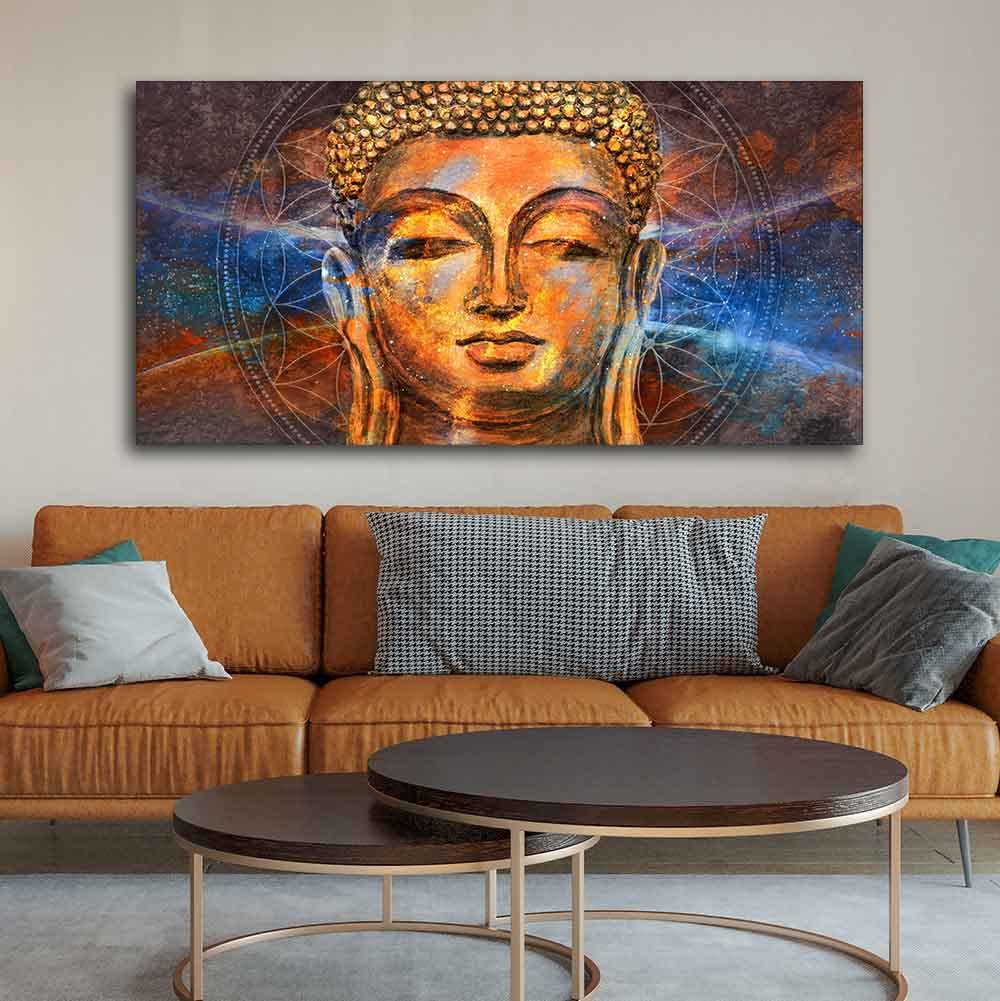 VIBECRAFTS Peaceful Buddha Premium Canvas Wall Painting With Frame for Living Room Drawing Room Home|Office|Gift (PTVCH_2229)