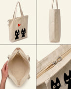 aurora trading Premium Cotton Tote Bag (380 GSM) - Cute Minimalist Love Cats Design. Durable and stylish for everyday essentials.