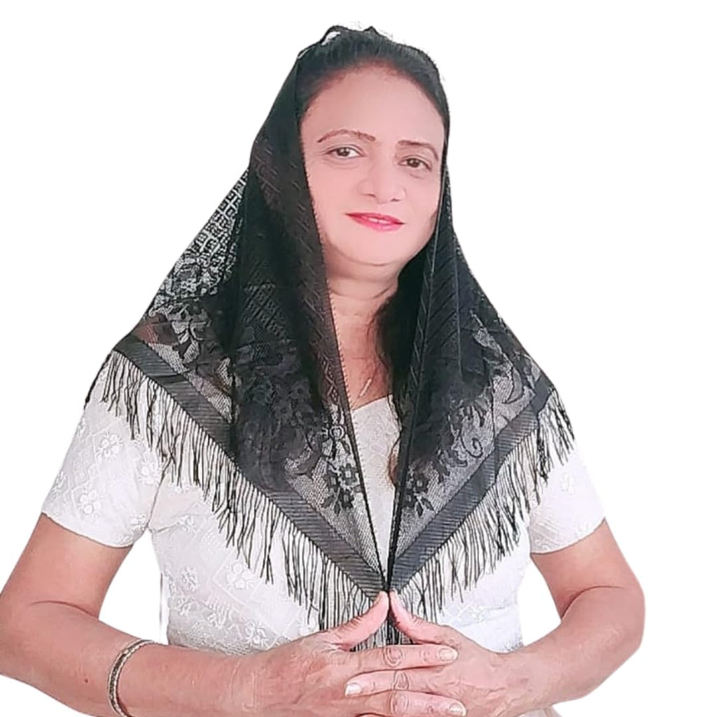 Devino Ora Elegant Black Lace Triangle Scarf/Shawl, (Black Diamonds) -1