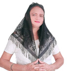 Devino Ora Elegant Black Lace Triangle Scarf/Shawl, (Black Diamonds) -1