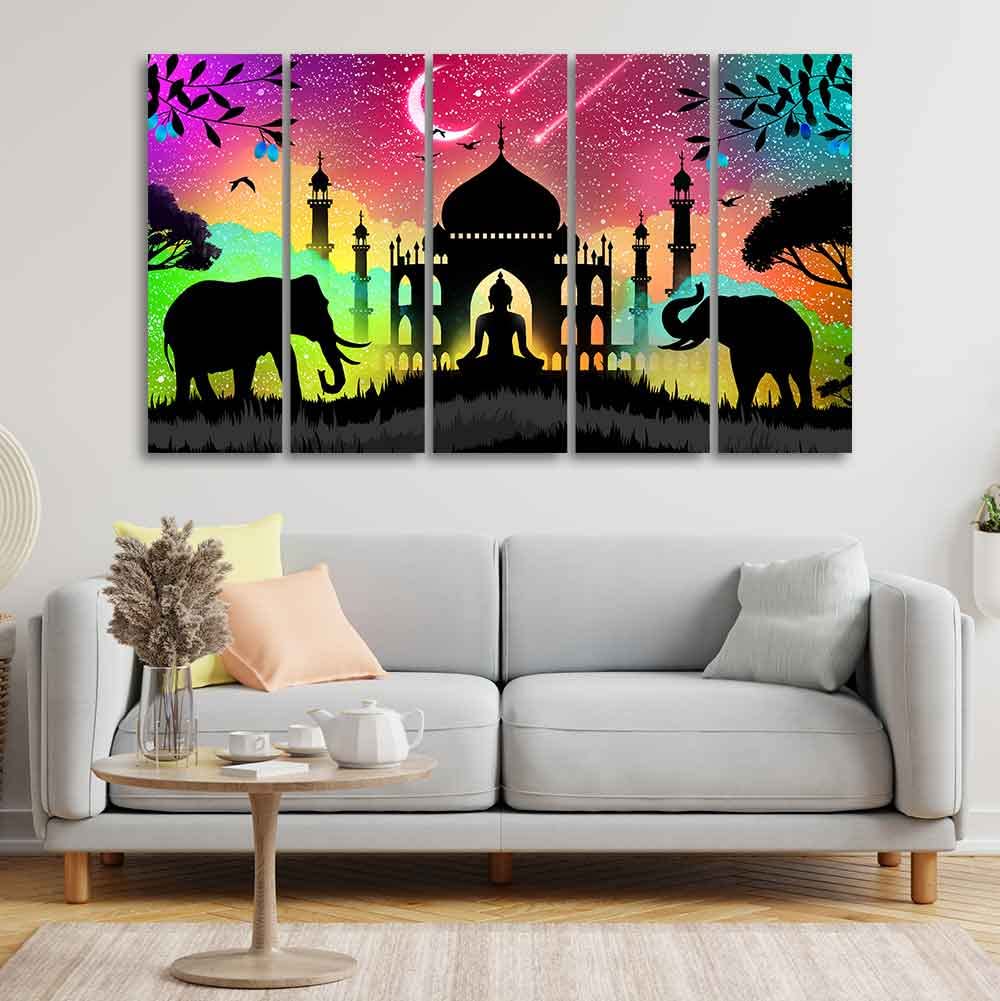 VIBECRAFTS Vector Illustration Art Canvas Wall Painting of Five Pieces For Home|Office|Living Room|Gift (PTVC5Pcs4_8700)