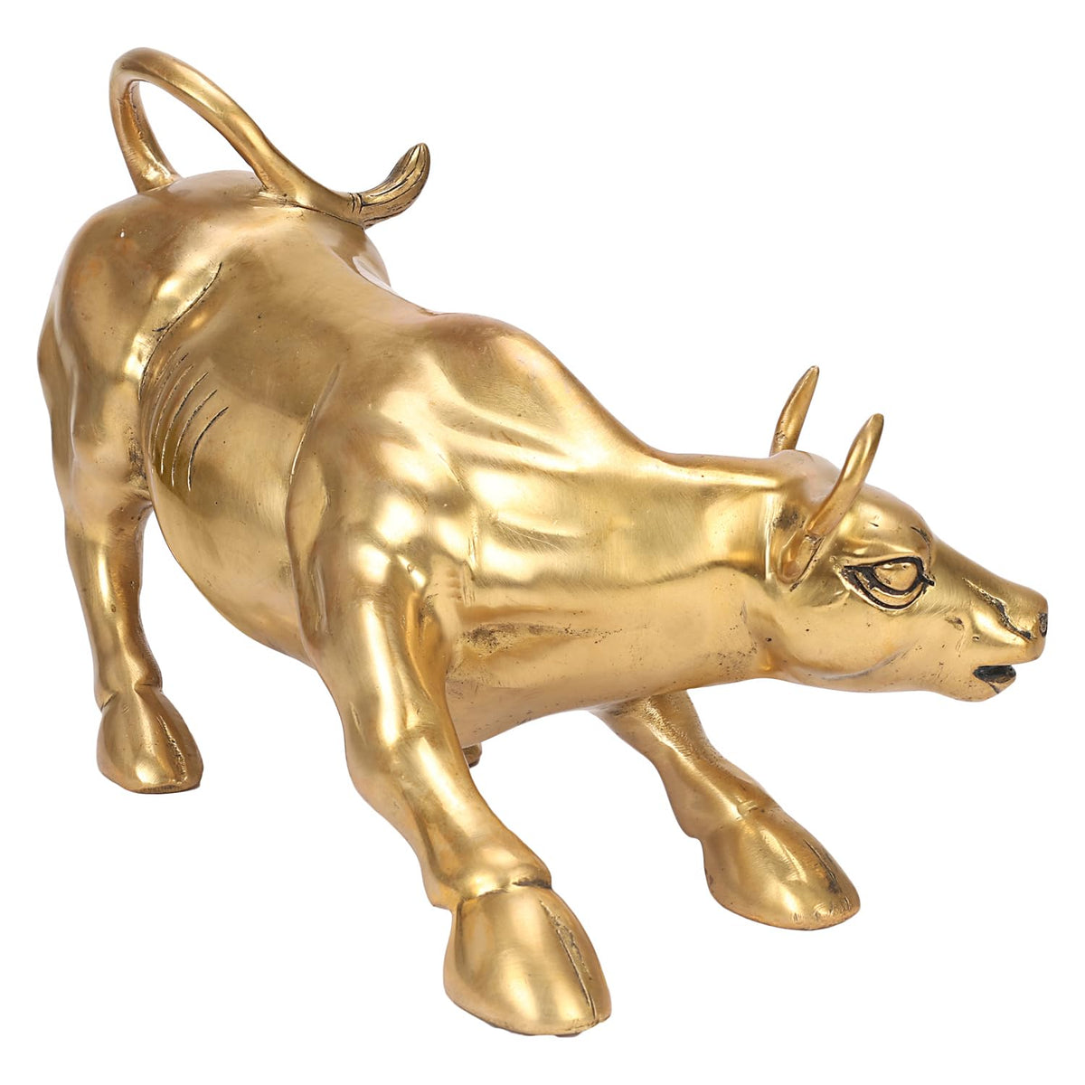 SVARUP Brass Stock Market Wall Street Charging Bull Ox Statue Sculpture Showpiece for Home Office Desk Home Decoration (11 Inch Length)