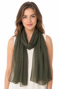 YOUR SMILE for Women Lightweight Breathable Solid Color Soft Chiffon Long Fashion Scarves Sun-proof Shawls Wrap, Olive Green, 27''x70''
