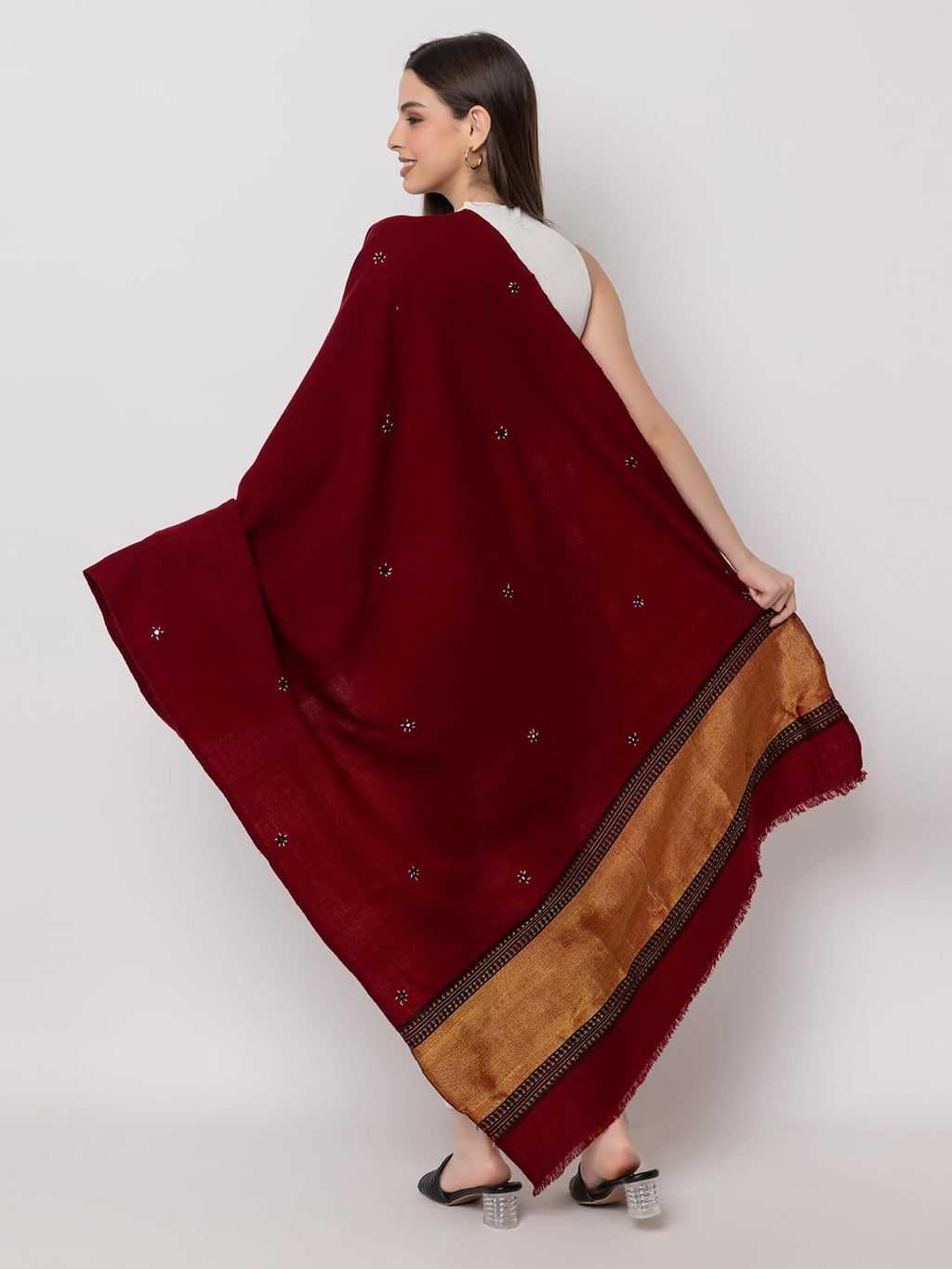 Prijam Women's Shawl (R 41 ZARI_Maroon_One Size)