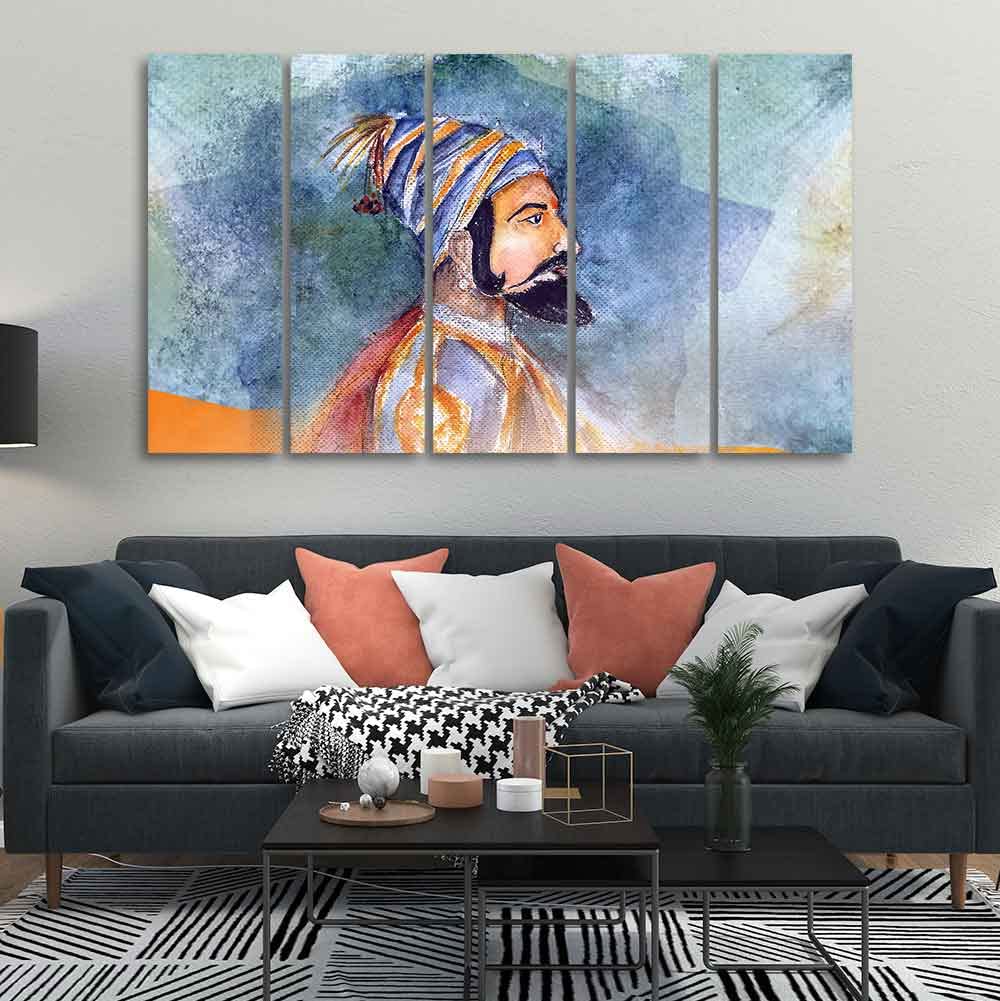 VIBECRAFTS Chhatrapati Shivaji Maharaj Wall Painting Five Pieces For Home|Office|Living Room|Gift (PTVC5Pcs4_8734)