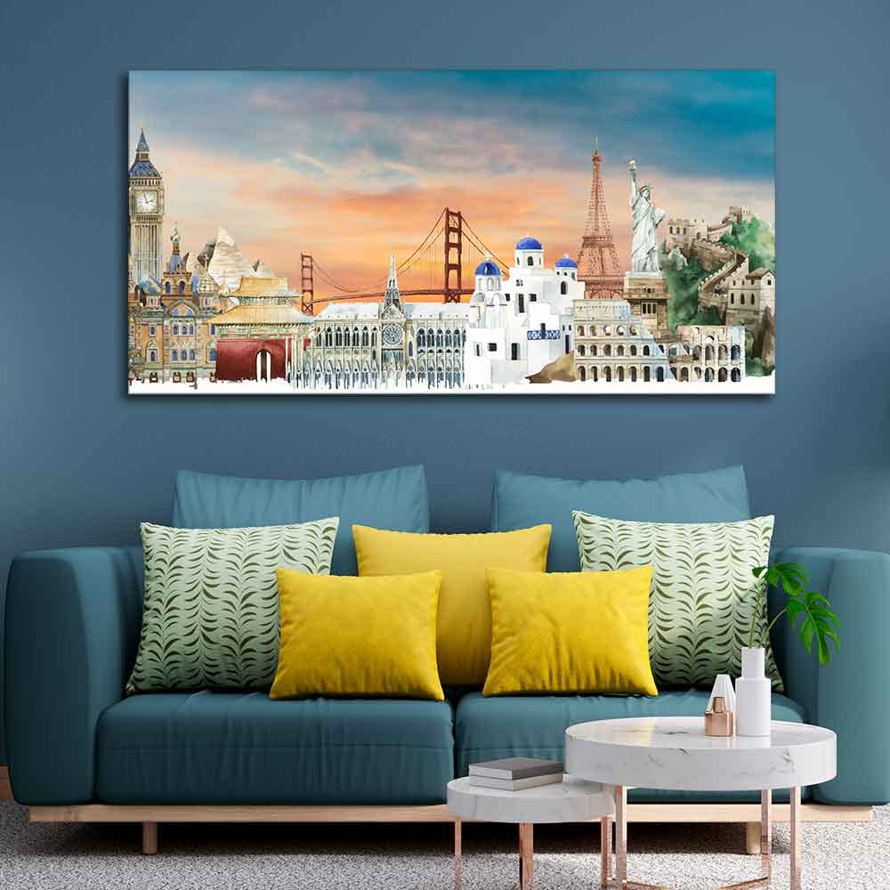 VIBECRAFTS Canvas Paintings for Living Room Drawing Room Premium Canvas Wall Painting of Famous Monuments for Home|Office|Gift(PTVCH_2356)