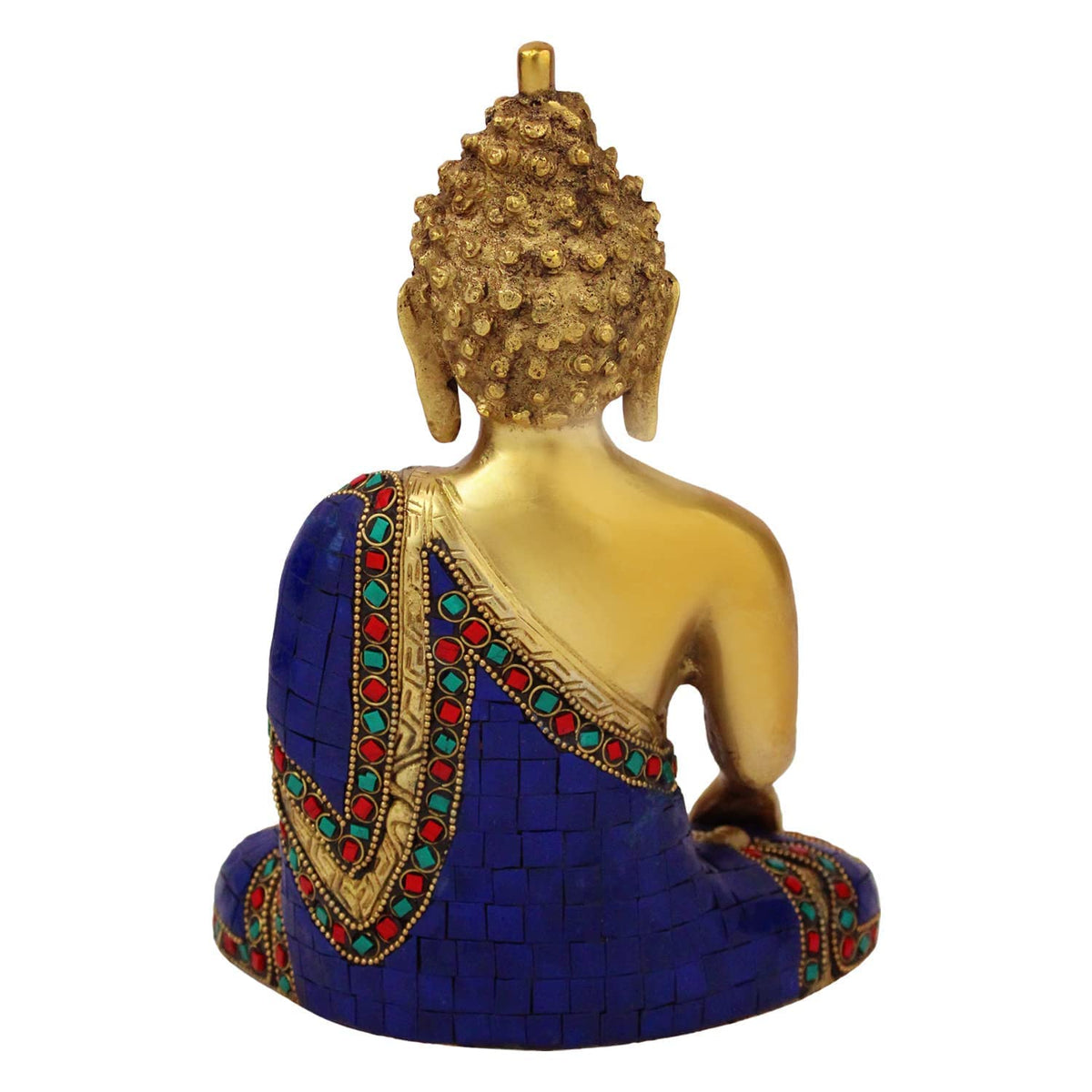 SVARUP Brass Buddha Idol in Bhumisparsha Mudra Statue Tibetan Buddhist Decor Height 9 Inch Weight 2.7 Kg Mult-Color