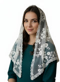 ELITE APRIL White Triangle church scarf, Christian scarf, with wig clip(wig pin) 120 * 80 cm. Elegant Floral Lace Mantilla Veil, Traditional Catholic Church Head Covering