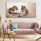 VIBECRAFTS Canvas Paintings for Living Room Drawing Room Two Tigers In Forest Premium Wall Painting Fitted With Wooden Frame for Home | Office | Gift (PTVCH_2339)