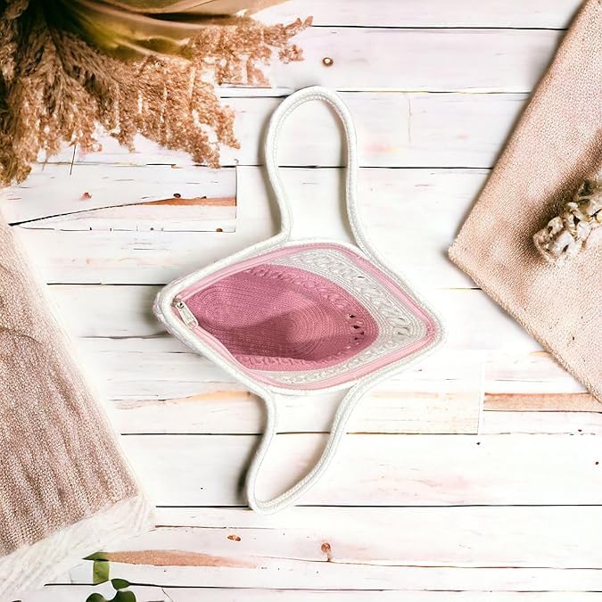 BEAUTIFUL HOMMIES Attractive Hand Bag |large Tote Bag |Summer Bag | Bucket Bag | Basket Bag | Bamboo Tote | Beach Bags for Women|Boho Bag|Handbag |Jute Bag |Handmade Bag (PINK WHITE)