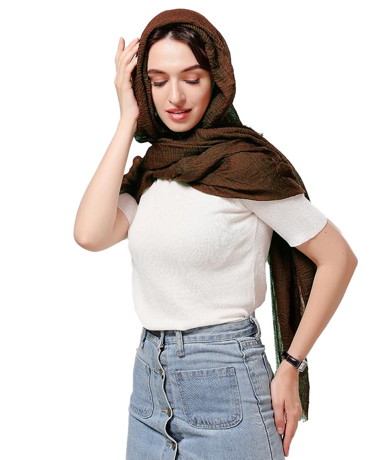 ICW Women's UV Protection Premium Light Weight Wrinkle Ironless Crinkle Cotton Hemp Summer Scarf Stoles Shawl head scarves for girls (colour 10)