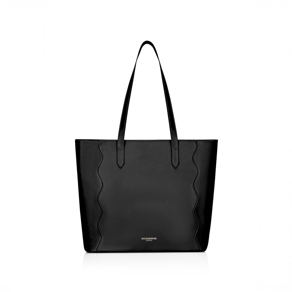 Accessorize London Women's Black Wavy Stitch Tote | Tote bags for women office use | Work bag for woman stylish | Shoulder bag for ladies | Fits Upto 13.5 Laptop
