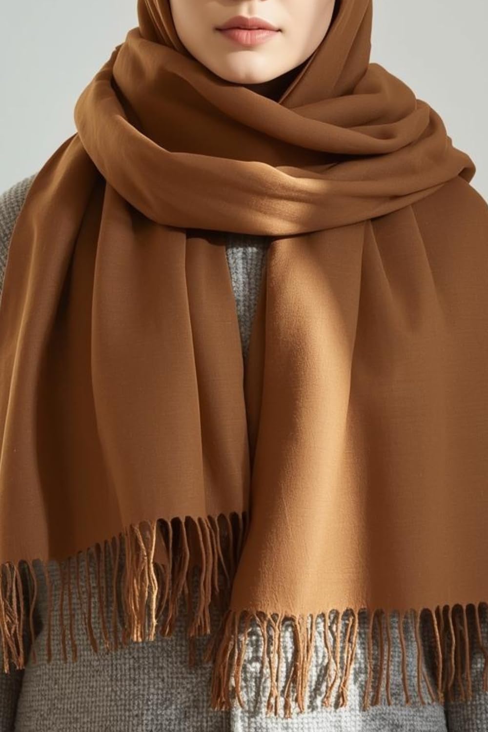 FM Trends Stylish Plain Scarf for Women & Girls | Solid Color Stole, Dupatta, Shawl | Elegant Ladies Accessory (Brown, 1.8 meters)