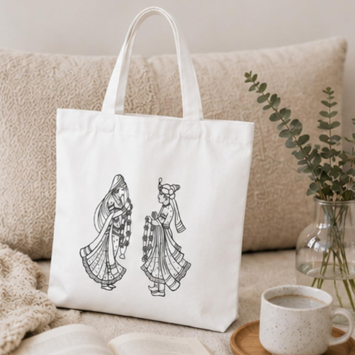 Adorvue Couple Jaimala DIY Tote Bag Painting Kit for Kids & Adults Premium Canvas Cotton Reusable Tote Bag for Kids & Adults DIY Art & Craft Projects, Eco-Friendly Everyday Handbag Pack of 2
