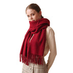 LumiSyne Winter Scarf For Women Plain Color Premium Soft Wool Scarf With Tassel Long And Thickened Shawl Wrap Pashmina, Wine Red, One Size