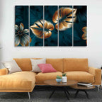 VIBECRAFTS Shiny Golden Leaves Floating Canvas Wall Painting Set of Five For Home|Office|Living Room|Gift (PTVC5Pcs4_8583N)