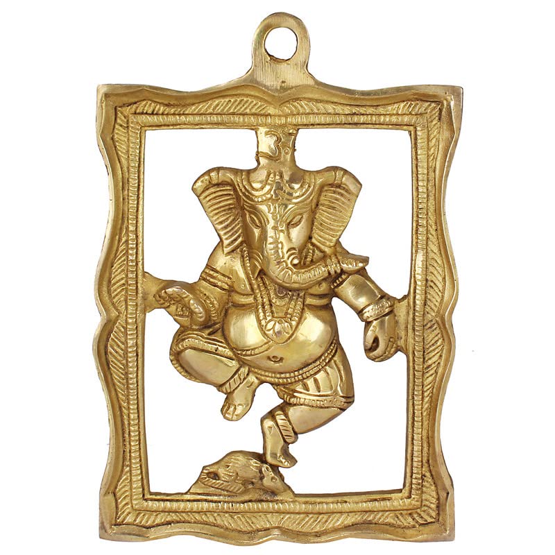 SVARUP Brass Ganesh Wall Hanging Ganesha Idol in Gold Color Height 9 Inch