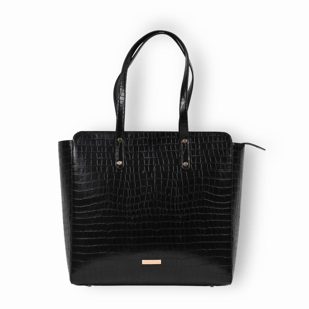 The Gusto Beyond+ Croco - Premium Vegan Leather Tote Bag for Women, Big Size, Black | Stylish Handbag for women with Zip Closure | Fit for Office Bag, College, Travel Use | Handcrafted in India