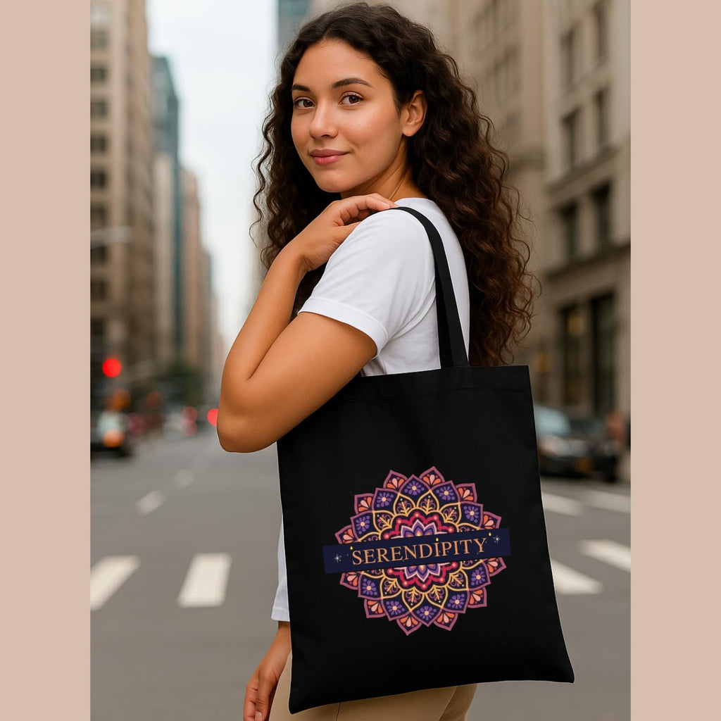 Peach Blossom Women’s Cotton Printed Tote Bag_BLK - SERENDIPITY
