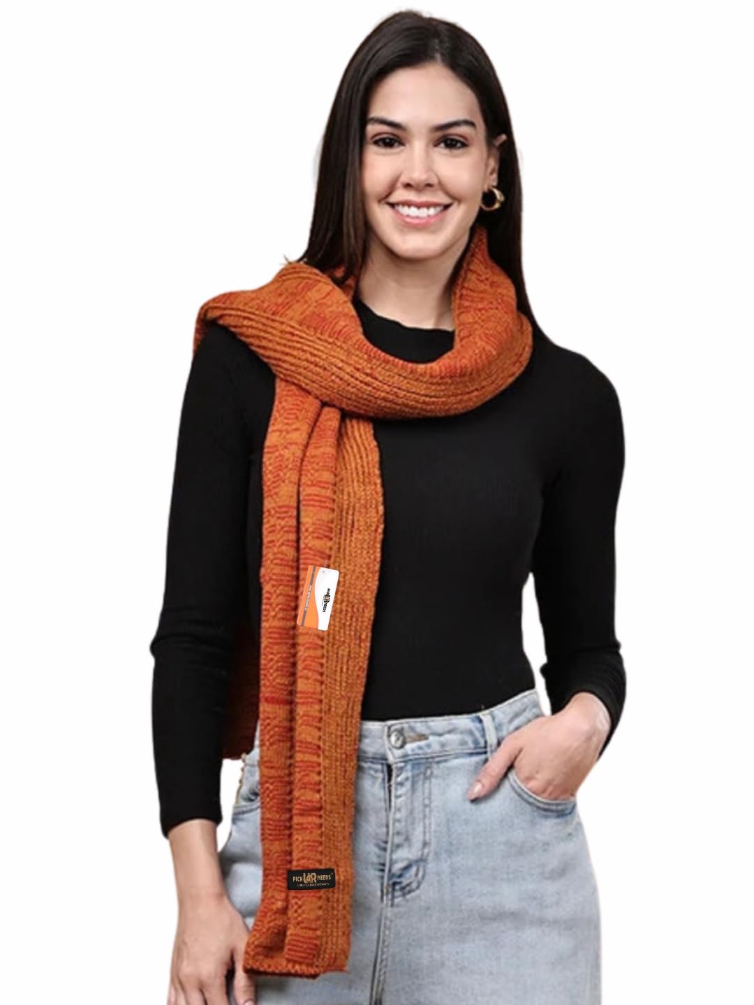 Pick Ur Needs Women’s Knitted Winter Scarf – Soft, Warm & Stylish Casual Long Muffler Stole for Girls (Orange)