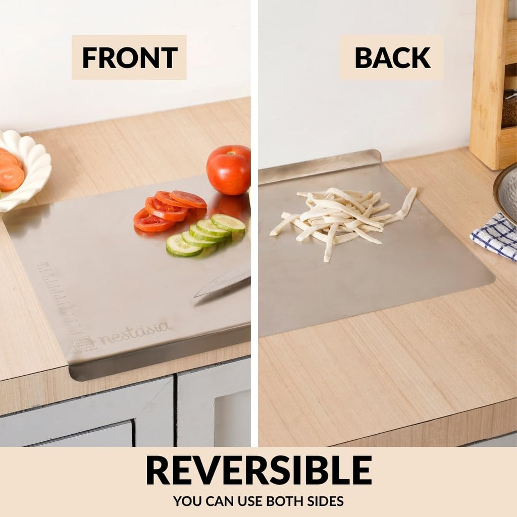 Nestasia Stainless Steel Counter Top Chopping Board (41.5cm x 29cm) | Anti-Slip Rustproof Cutting Board with Measurement Markings for Chopping Fruits & Vegetables