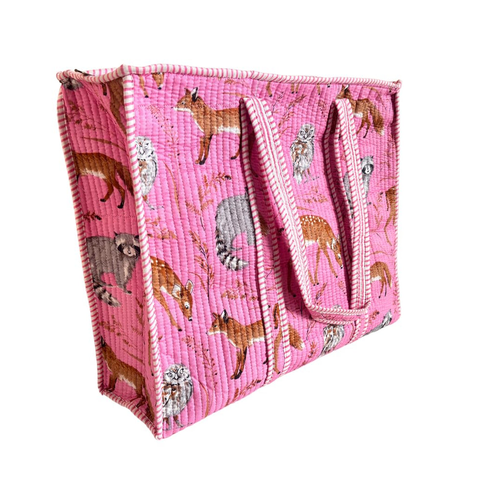 Bazaar Bhoot Edition Premium Cotton Quilted Shopping Tote Bag - Multipurpose Long Lasting Foldable Reusable Bag with zipper for Shopping, Travel & Daily Use - Made in India (Pink)