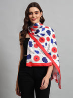 Ravaiyaa - Attitude is everything Women Lightweight Printed 100% Satin Silk Scarf Stoles Breathable Neckerchief Head Beach Wrap Scarves (Red White Leaf, 70 x 20 Inch)
