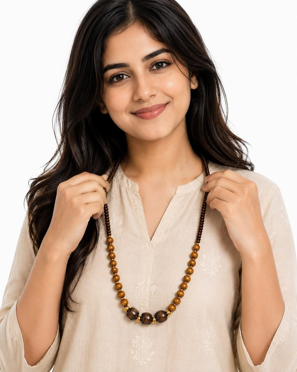 GEETANSH DECORS Handmade Wooden Beads Mala Necklace | Ethnic Boho Fashion Jewelry for Women & Girls | Lightweight Traditional Necklace for Kurti, Saree & Dresses (Pack of 1)