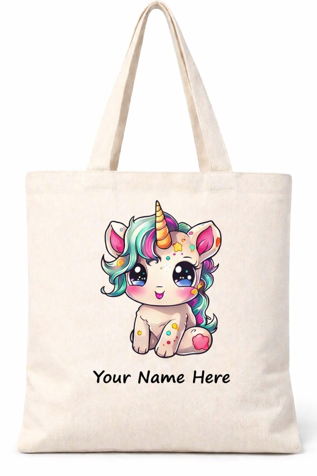 UNIQUE TOHFAA Personalized Unicorn Canvas Tote Bag for Girls | Custom Name Printed Kawaii Cotton Tote | Cute Reusable Shopping Bag