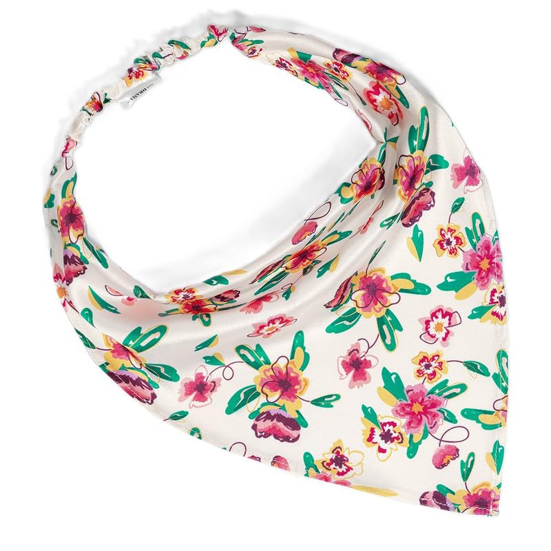 Hair Drama Co. Bloom Floral Print Elastic Bandana Head Scarf for Women | Silk Satin Head Wrap Bandana Scarves | Boho Style Statement Headband Scarves | All Day Wear Hair Scarf Accessories