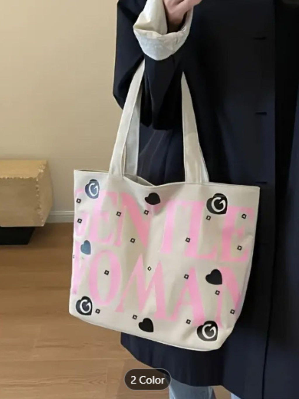 THE SACK CO. Large Canvas Tote Bag for Women, Tote Handbags for Women with Zipper for College, Shopping, Office (gntl women pink writing wht new)