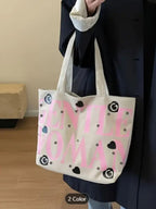 THE SACK CO. Large Canvas Tote Bag for Women, Tote Handbags for Women with Zipper for College, Shopping, Office (gntl women pink writing wht new)