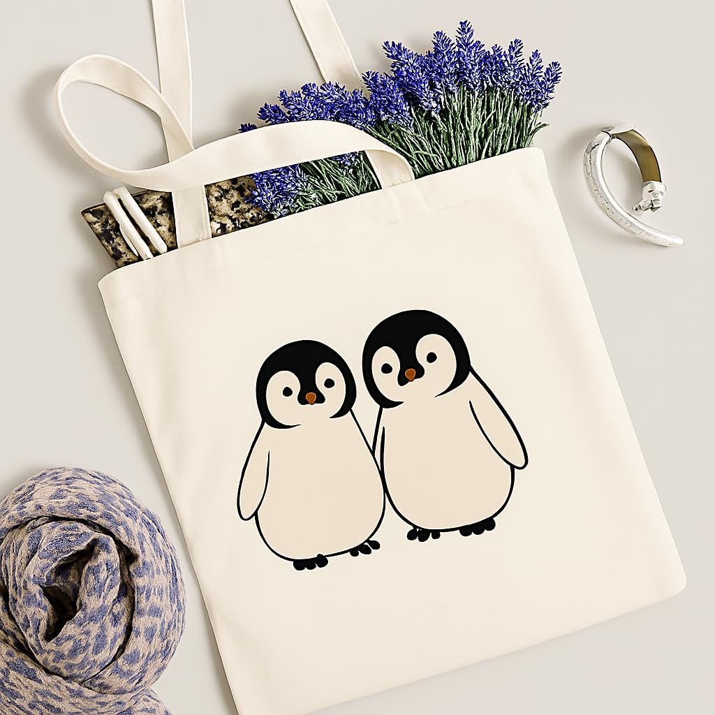 INDUVERA Cotton Canvas Tote Bag for Women | Cute Penguin Print Handbag | Eco-Friendly Reusable Shopping Bag for Girls, College, Office & Daily Use