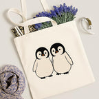 INDUVERA Cotton Canvas Tote Bag for Women | Cute Penguin Print Handbag | Eco-Friendly Reusable Shopping Bag for Girls, College, Office & Daily Use