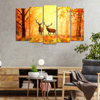VIBECRAFTS Beautiful Forest Deer Canvas Wall Painting Set of Five For Home|Office|Living Room|Gift (PTVC5Pcs2_6548)