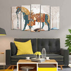 VIBECRAFTS Premium Wall Painting of Patterned Horse of Five Pieces For Home|Office|Living Room|Gift (PTVC5Pcs2_6632)