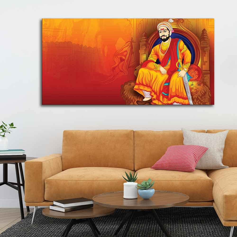 VIBECRAFTS Canvas Paintings for Living Room Drawing Room Indian Warrior Chhatrapati Shivaji Maharaj Canvas Wall Painting Fitted With Wooden Frame For Home | Office | Gifts (PTVCH_2523N)