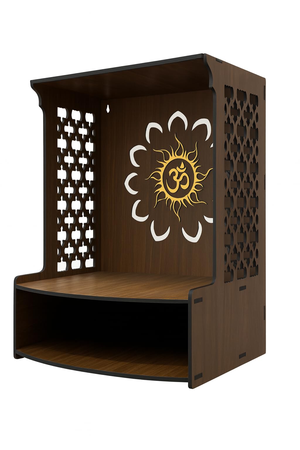 WIZZARTPRINTS Beautiful Wooden Pooja Stand for Home Mandir with LED Spot Light | Wall Mounted Temple for Home and Office | Compact Wooden Puja Mandir Desing 5