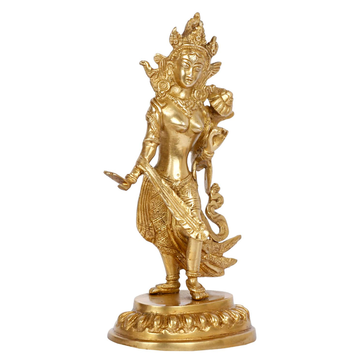 ARTVARKO Brass Goddess Tara Standing on Beautiful Pedestal Health Happiness Wealth Height 9 Inches