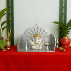 Fliptic Small Acrylic Wooden Temple DIY || Wall-Mounted Pooja Mandir, Shining Finish for Home, Office, Shop || Wall Mounted Small Size Wooden Temple || Do It Yourself (Silver)