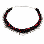 Handmade Navratri Thread Choker Necklace with Ghungroo | Black & Red Braided Boho Choker | Traditional Garba & Dandiya Jewellery for Women & Girls | Adjustable Ethnic Festival Necklace (Black and green)