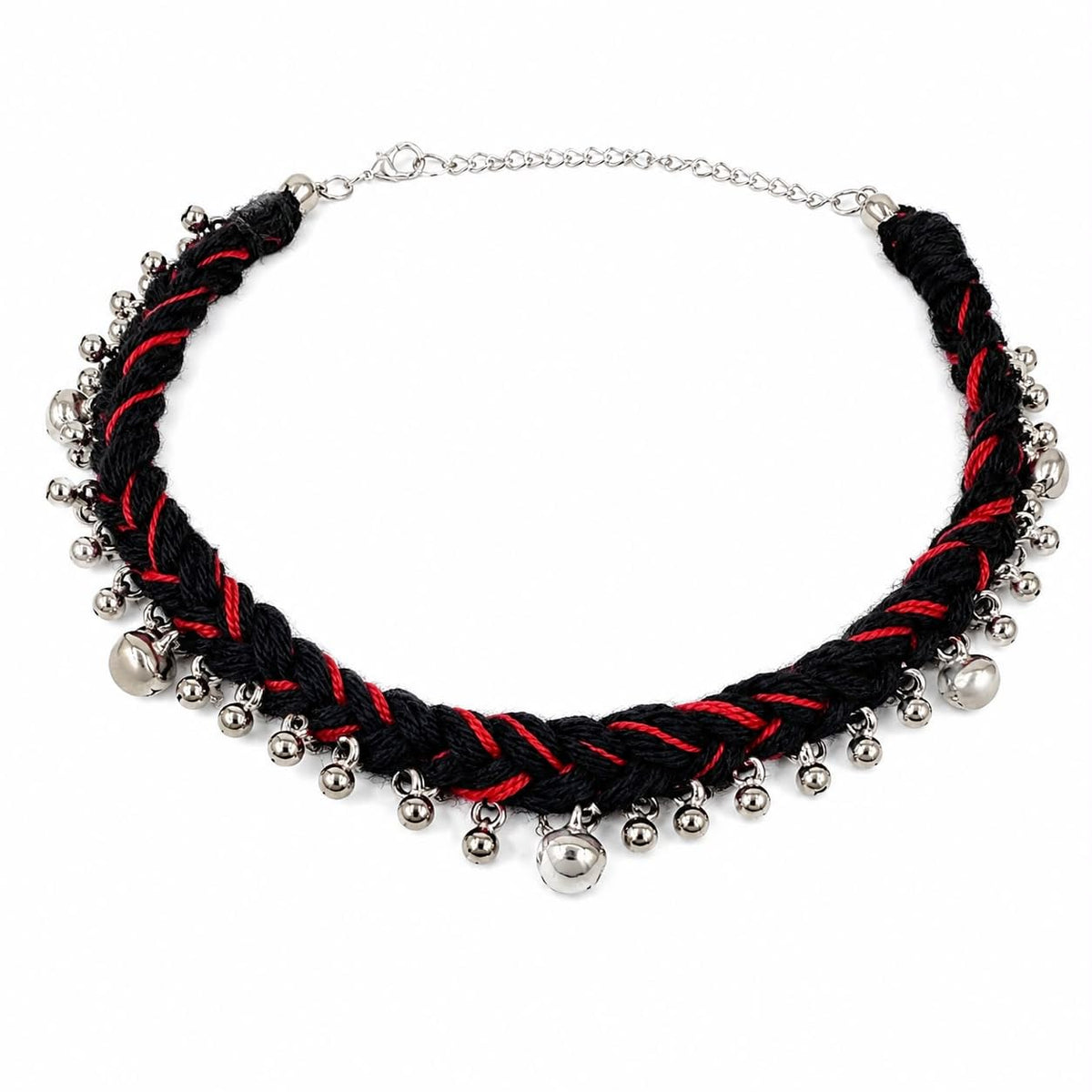 Handmade Navratri Thread Choker Necklace with Ghungroo | Black & Red Braided Boho Choker | Traditional Garba & Dandiya Jewellery for Women & Girls | Adjustable Ethnic Festival Necklace (Black and green)