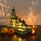 eXme Ram Mandir Ayodhya Model 3D Replica Handcrafted Wooden Traditional - Intricate MDF Craftsmanship, Authentic Design with Multicolour Light, Size (6x4) inch