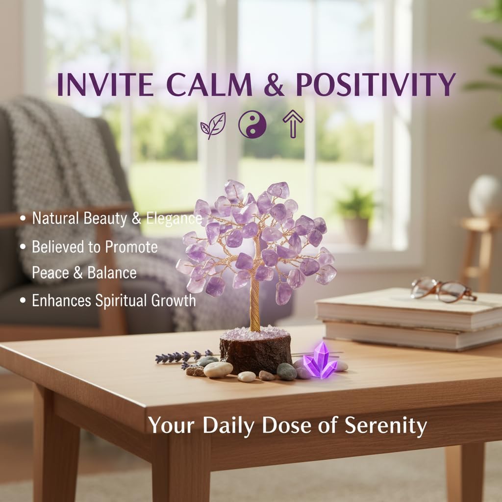 Arihant Gems and Jewels® Natural Crystal Mini Tree for Home Decor & Vastu | Feng Shui Healing Stone Tree | Wealth & Positive Energy Bonsai Gift | Clear Quartz | Amethyst