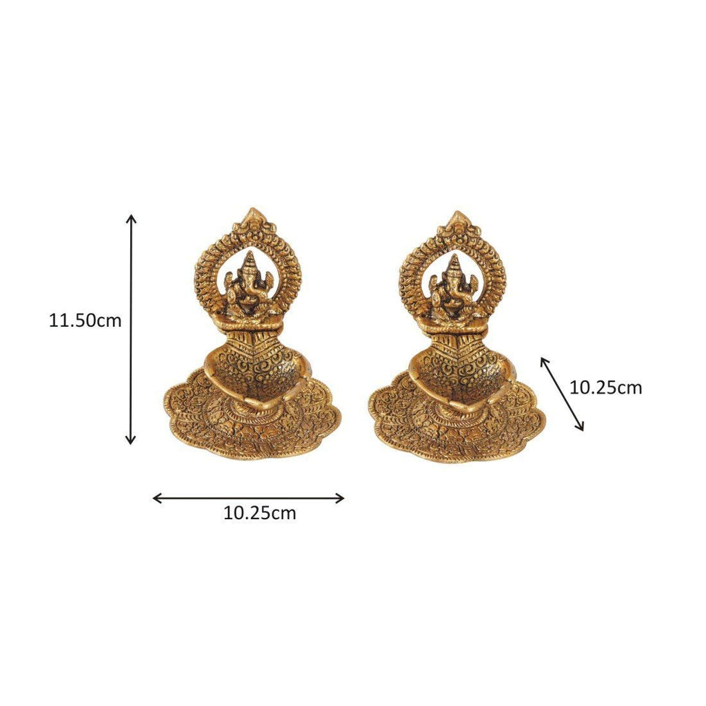 Prince Home Decor & Gifts Aluminium Metal Ganesh Diya with Swastik Engraved in Hand (10.2 cm x 10.2 cm x 11.5 cm, Set of 2), Multicolor