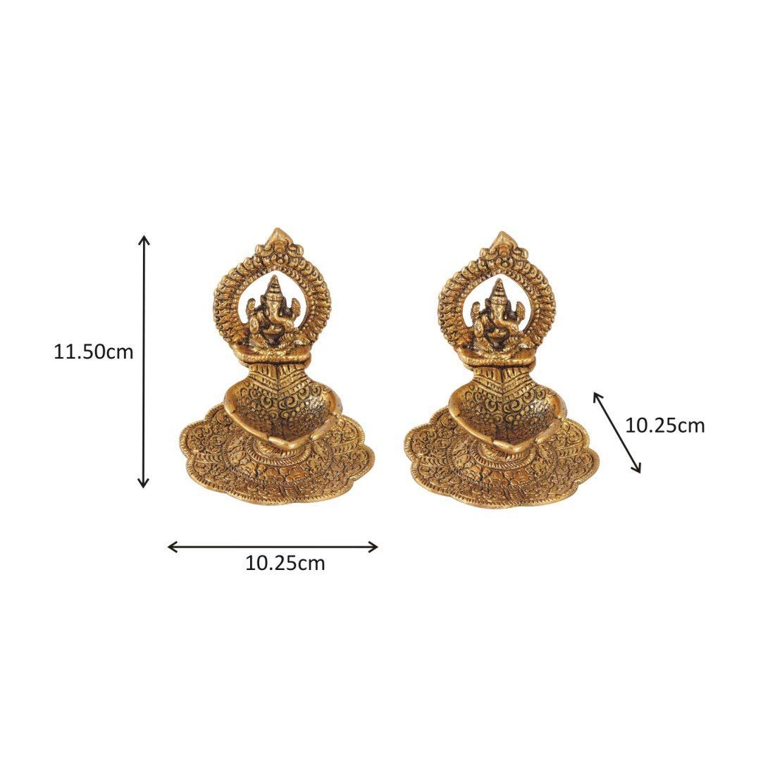 Prince Home Decor & Gifts Aluminium Metal Ganesh Diya with Swastik Engraved in Hand (10.2 cm x 10.2 cm x 11.5 cm, Set of 2), Multicolor