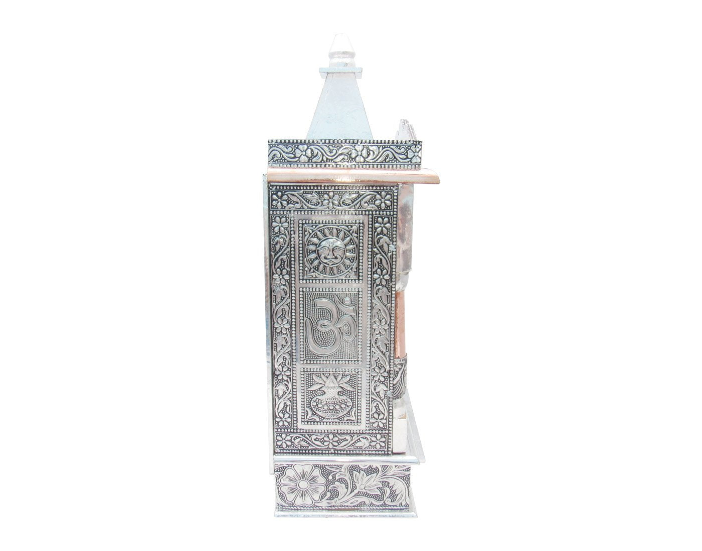 GoldGiftIdeas Pooja Mandir for Home Temple, Pooja Mandir Wall Hanging, Handcrafted Wooden Temple with Aluminium and Copper Plating, Temple for Home (12 x 6 x 23 Inch)